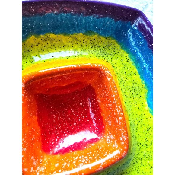 Multicolor Ruby Ceramic Dish Cheese and Dip Tray Beautiful and Heavy Made in Ita - Picture 6 of 8